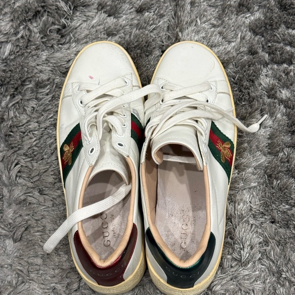 Gucci White Leather Web Bee Embroidered Platform Ace Sneakers - Picture 6 of 13